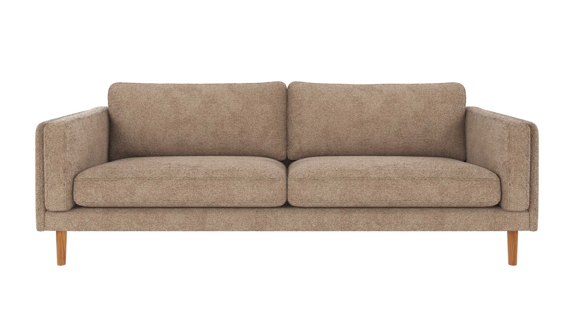 Design trifft Funktion: Sofa Braden 3-Sitzer, Beine Eiche, Bezug Robin Graubeige.