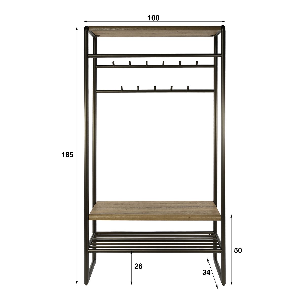 Garderobenmöbel Onul 100 cm Metall Bronze mit Ablagen in Eichenoptik