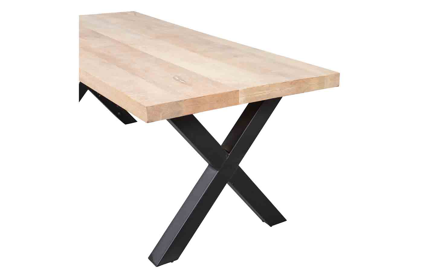 Hochwertiger Esstisch mit Tischplatte aus Mango und einem zeitlosen schwarzen Metallgestell