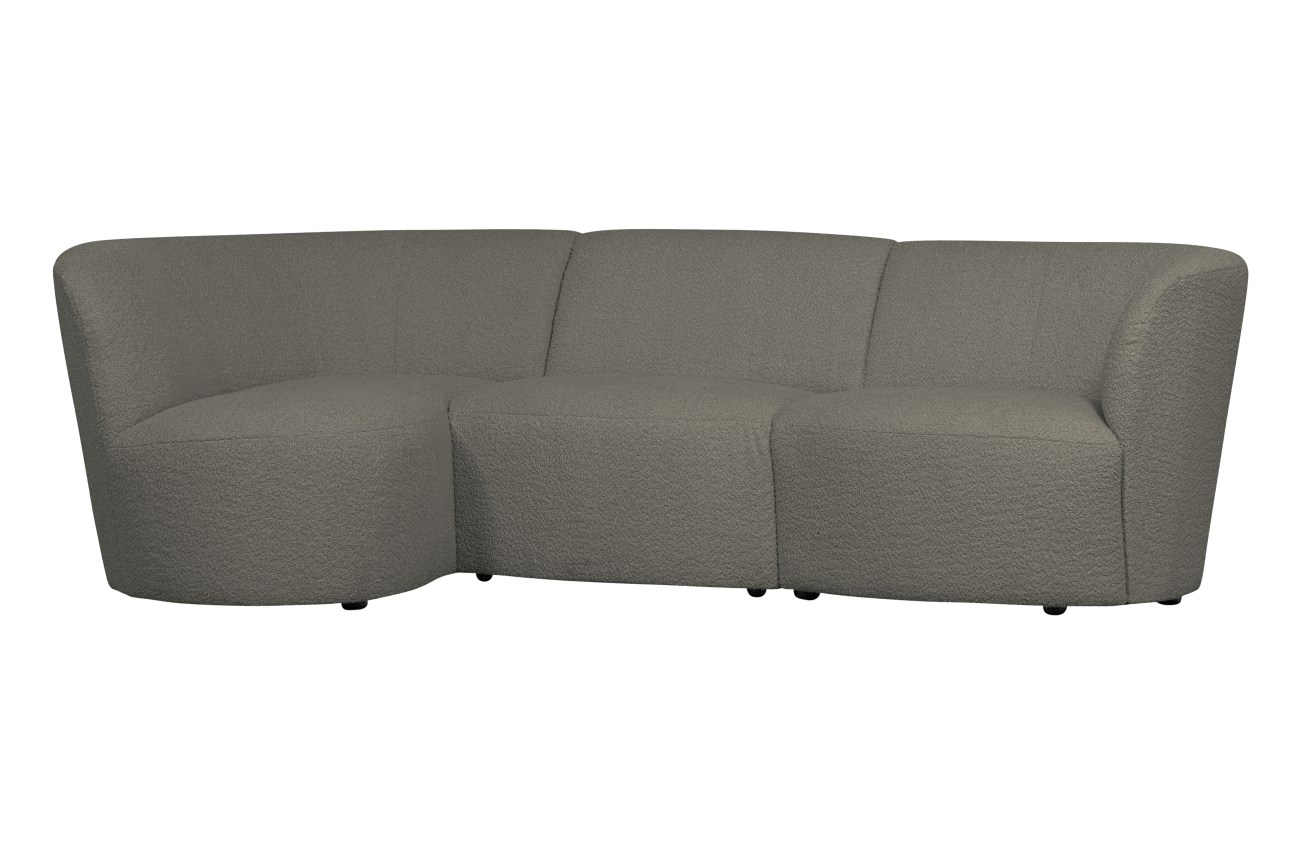 Das Ecksofa Coco überzeugt mit seinem modernen Design. Gefertigt wurde es aus Boucle-Stoff, welches einen grünen Farbton besitzt. Die Füße ist aus Kunststoff und hat eine schwarze Farbe. Das Sofa hat eine Größe von 230x138x70 cm.