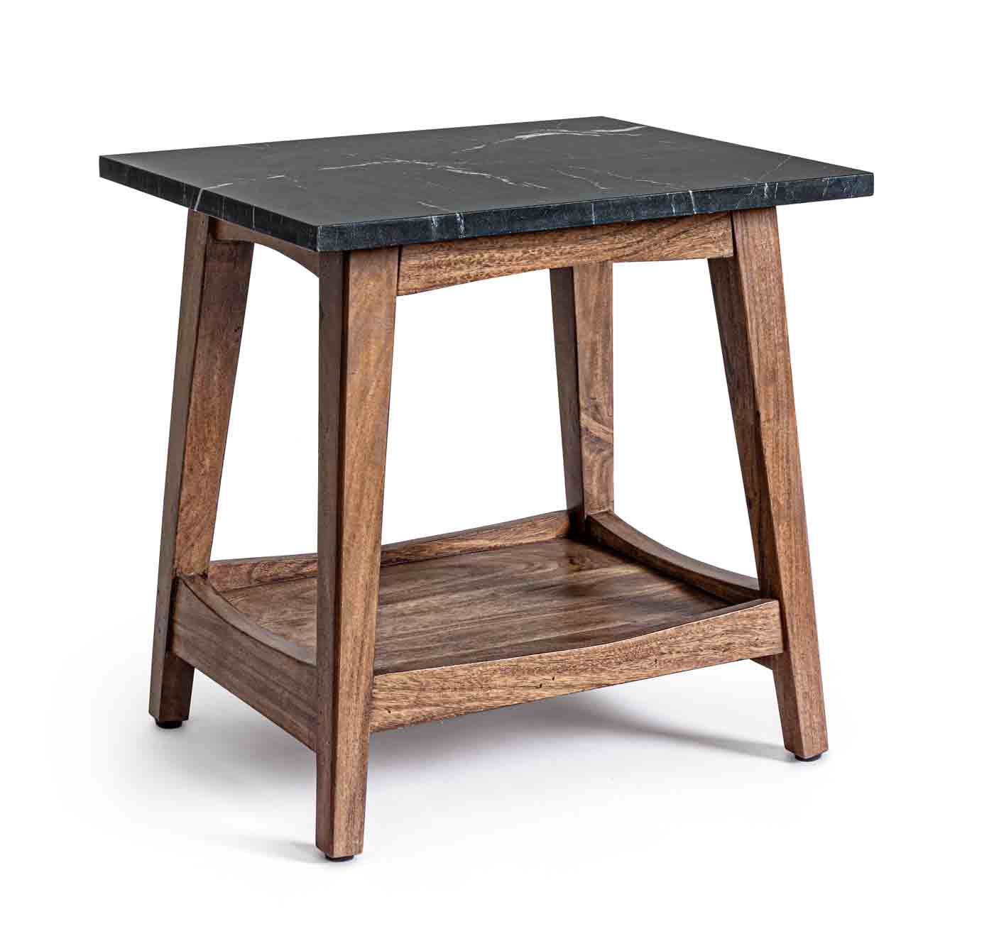 Stilvoller Couchtisch Pueblo wurde aus einem Akazienholzgestell gefertigt. Die Oberfläche ist aus Marmor. Der Tisch besitzt eine Unterplatte für ausreichend Stauraum.