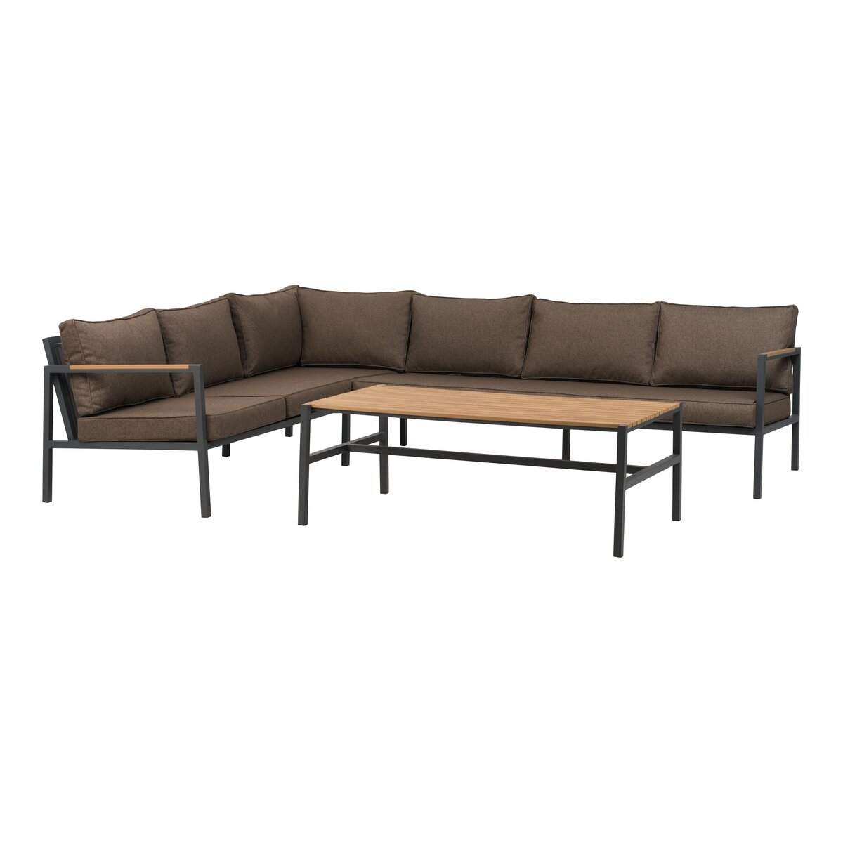 Gartenecksofa Cap, Anthrazit/Braun - Aluminium, inkl. Couchtisch & Kissen, 214x279 cm