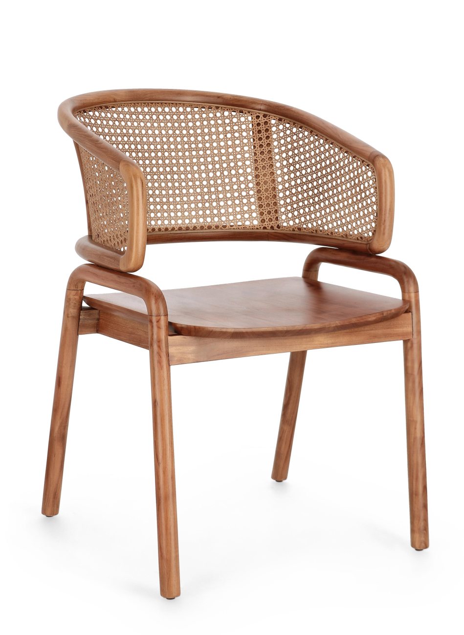 Der Esszimmerstuhl Keith überzeugt mit seinem modernen Stil. Gefertigt wurde er aus Teakholz, welcher einen natürlichen Farbton besitzt. Die Rückenlehne ist aus Rattan und hat eine natürliche Farbe. Der Stuhl besitzt eine Sitzhöhe von 44 cm.