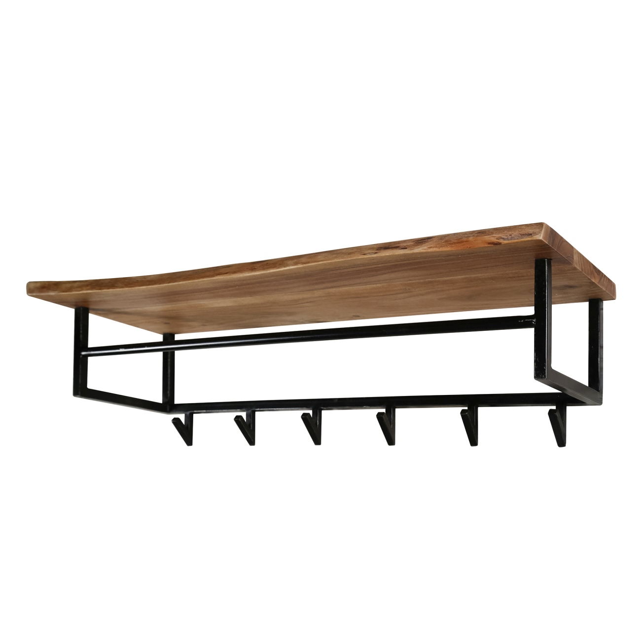 Garderobe Bord - Akazienholz massiv Natur, mit Hutablage & 6 Haken