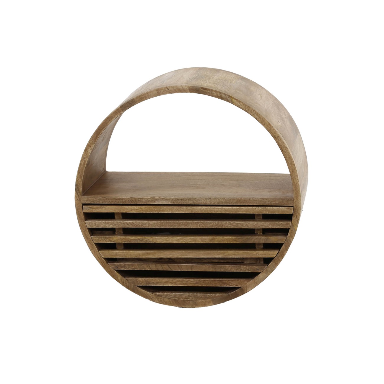 Wandregal Tamil mit Schublade - Mangoholz massiv Braun, Ø 50 cm