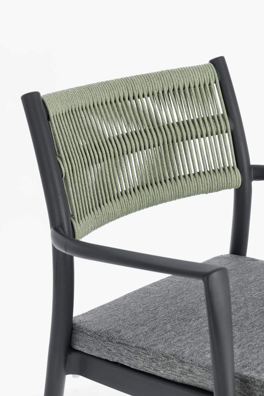 Gartenstuhl Alvin mit Armlehne, Anthrazit / Grün