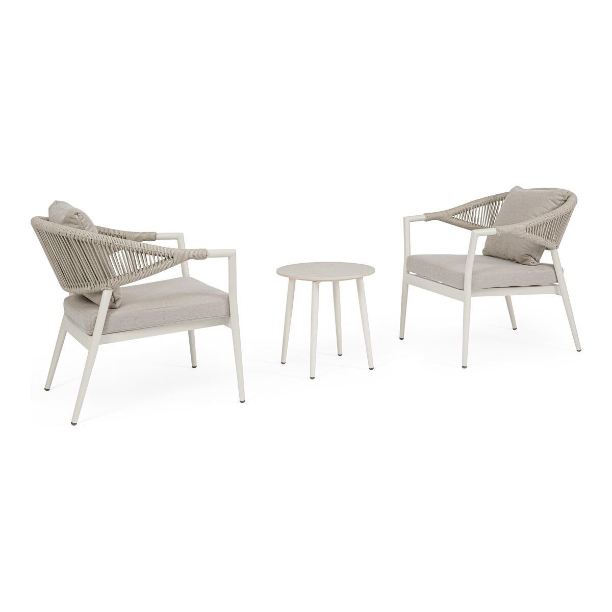2er Garten-Set Millor - Aluminium & Polyester-Stoff, Cremeweiß, inkl. Couchtisch