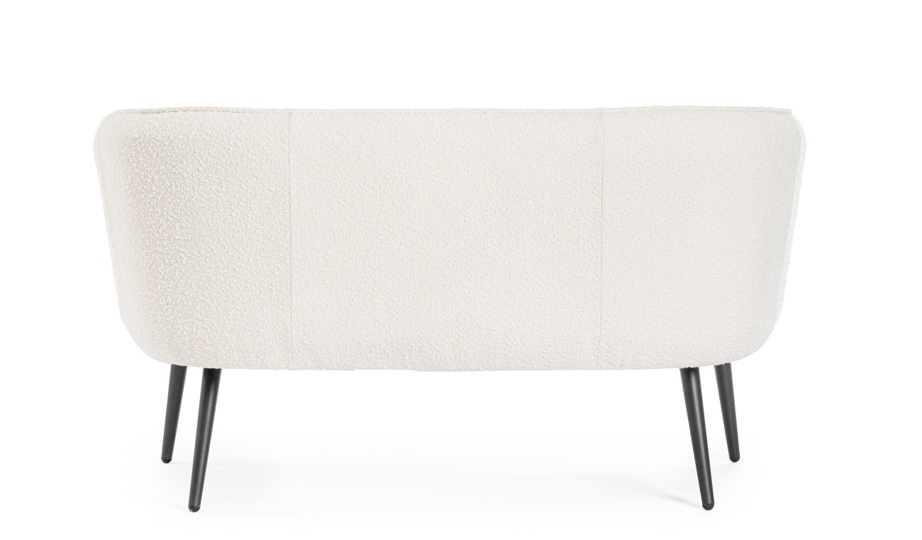 Das Sofa Avril überzeugt mit seinem modernen Stil. Gefertigt wurde es aus Bouclè-Stoff, welcher einen weißen Farbton besitzt. Das Gestell ist aus Metall und hat eine schwarze Farbe. Das Sofa ist in der Ausführung 2-Sitzer.