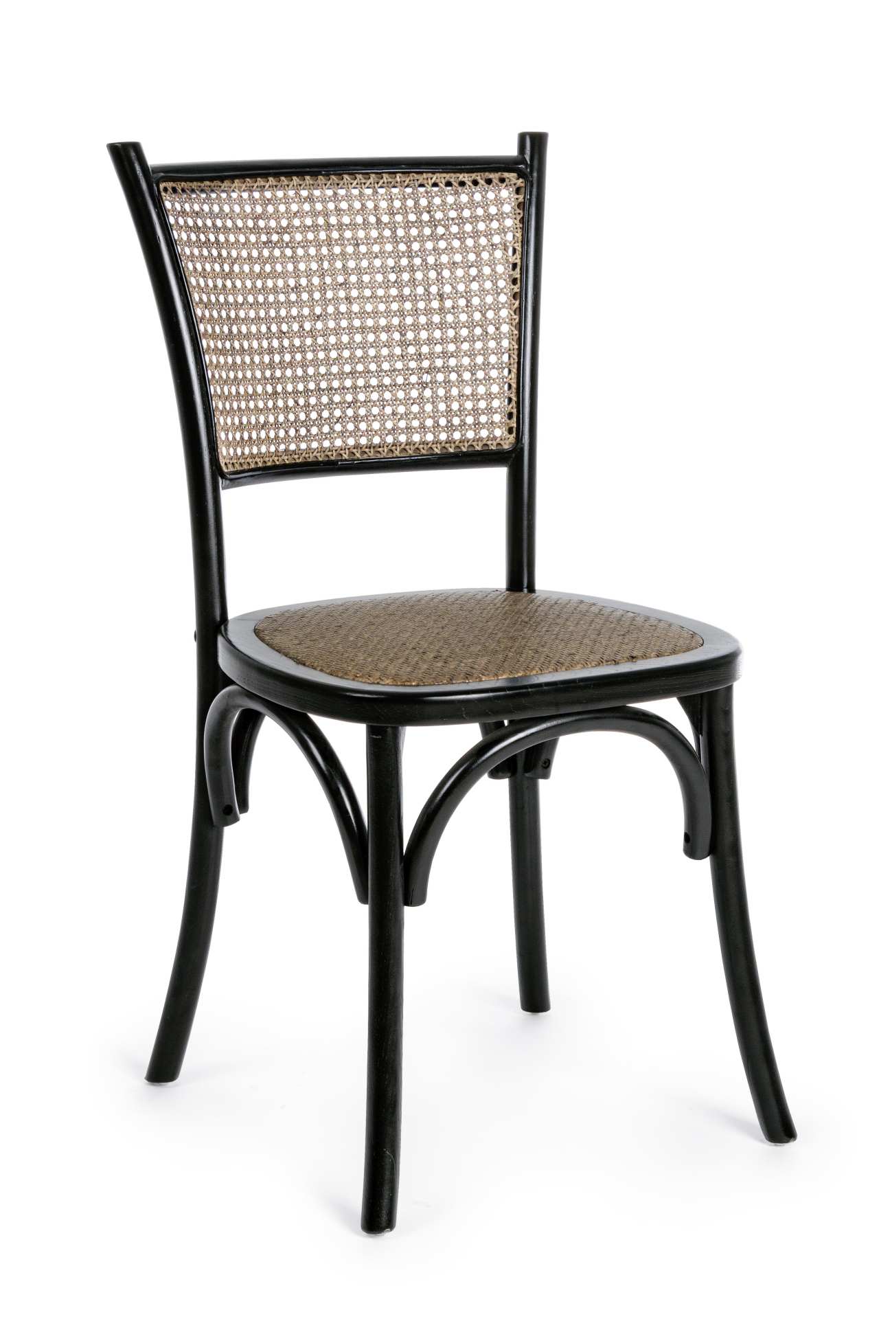 Der Stuhl Carrel überzeugt mit seinem klassischen Design. Gefertigt wurde der Stuhl aus Ulmenholz, welches einen schwarzen Farbton besitzt. Die Sitz- und Rückenfläche sind aus Rattan. Die Sitzhöhe beträgt 46 cm.