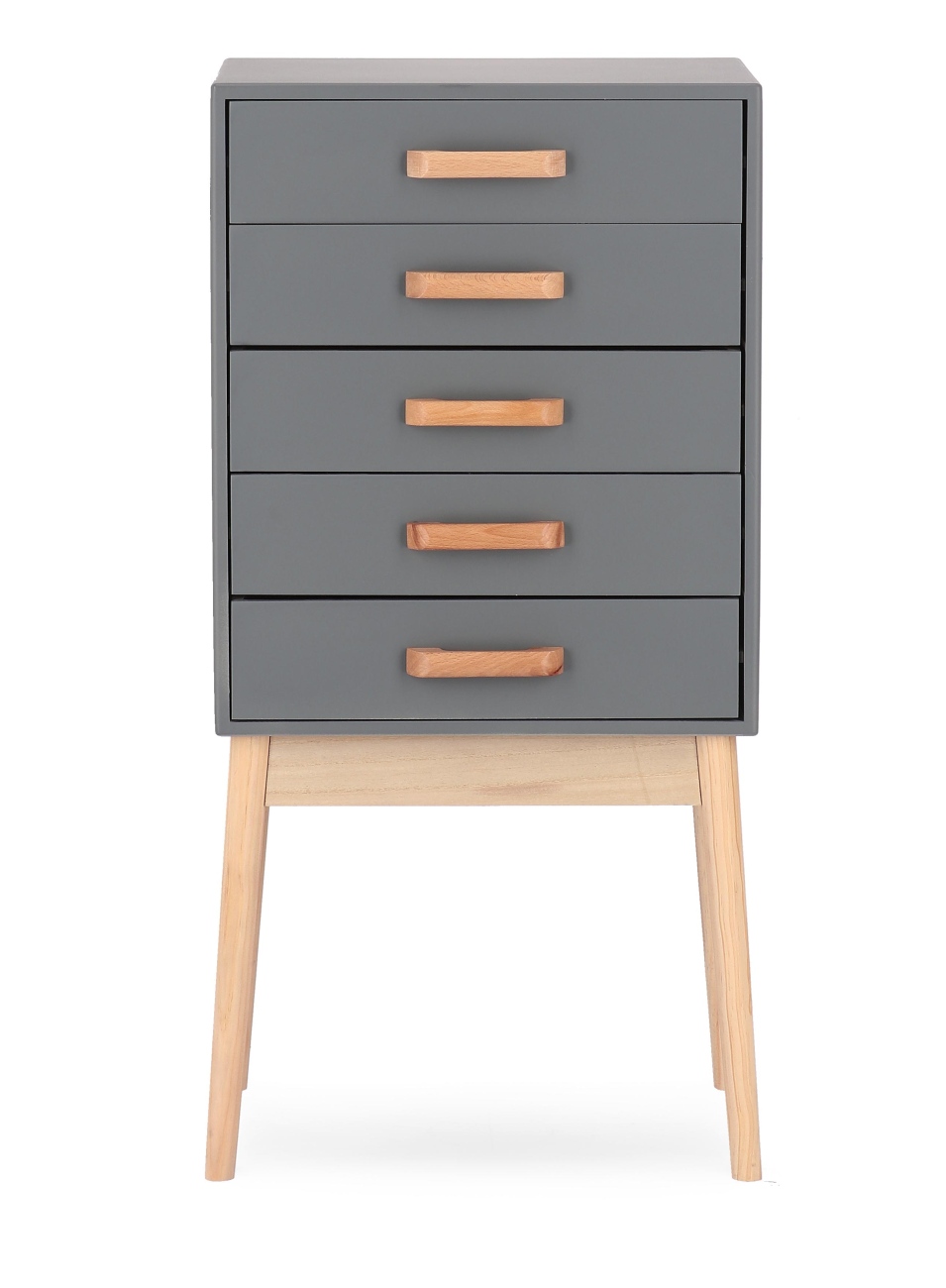 Kommode Ordinary aus Kiefernholz Grau, 5 Schubladen