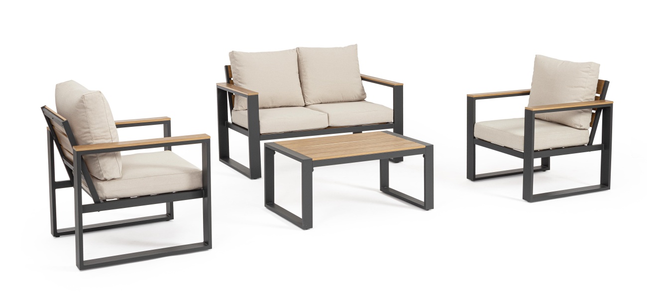 Garten-Set Leandro 4er Gruppe, Anthrazit / Beige Garten-Set Leandro 4er Gruppe, Anthrazit / Beige