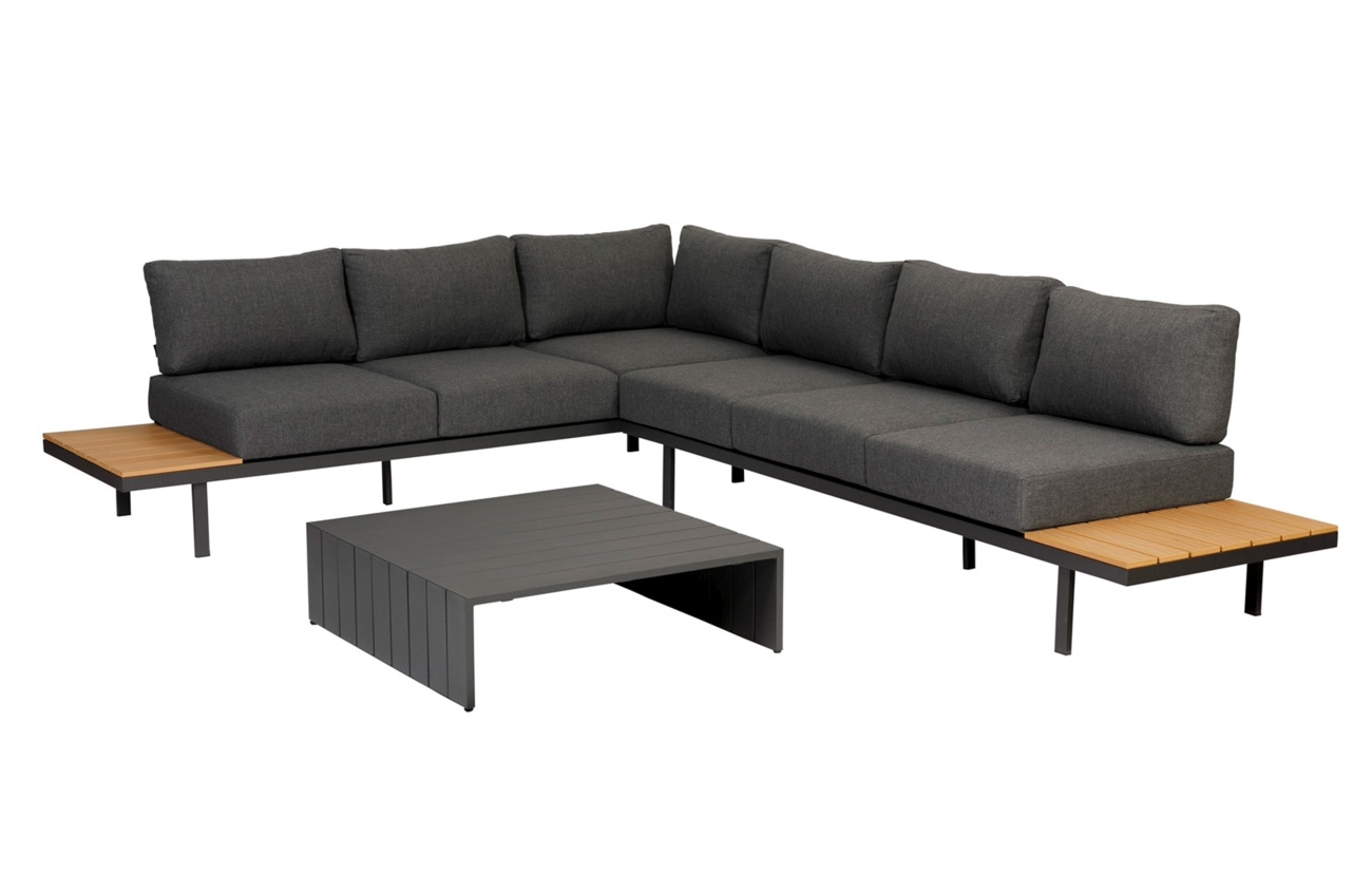 Gartenecksofa Bari mit Kissen und Couchtisch, Dunkelgrau Gartenecksofa Bari mit Kissen und Couchtisch, Dunkelgrau