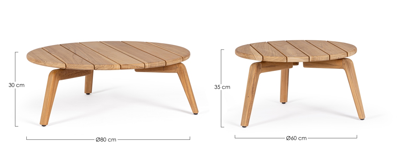 Gartencouchtisch-Set Eularia aus Teakholz Ø 60/80 cm