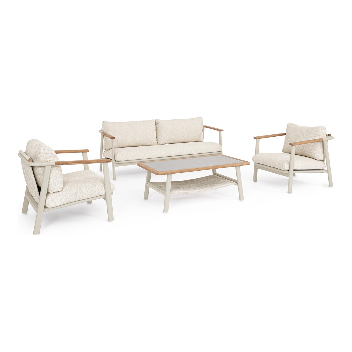 4er Set Garten-Set Leonida - Aluminium Hellbeige & Olefin Cremebeige, inkl. Kissen