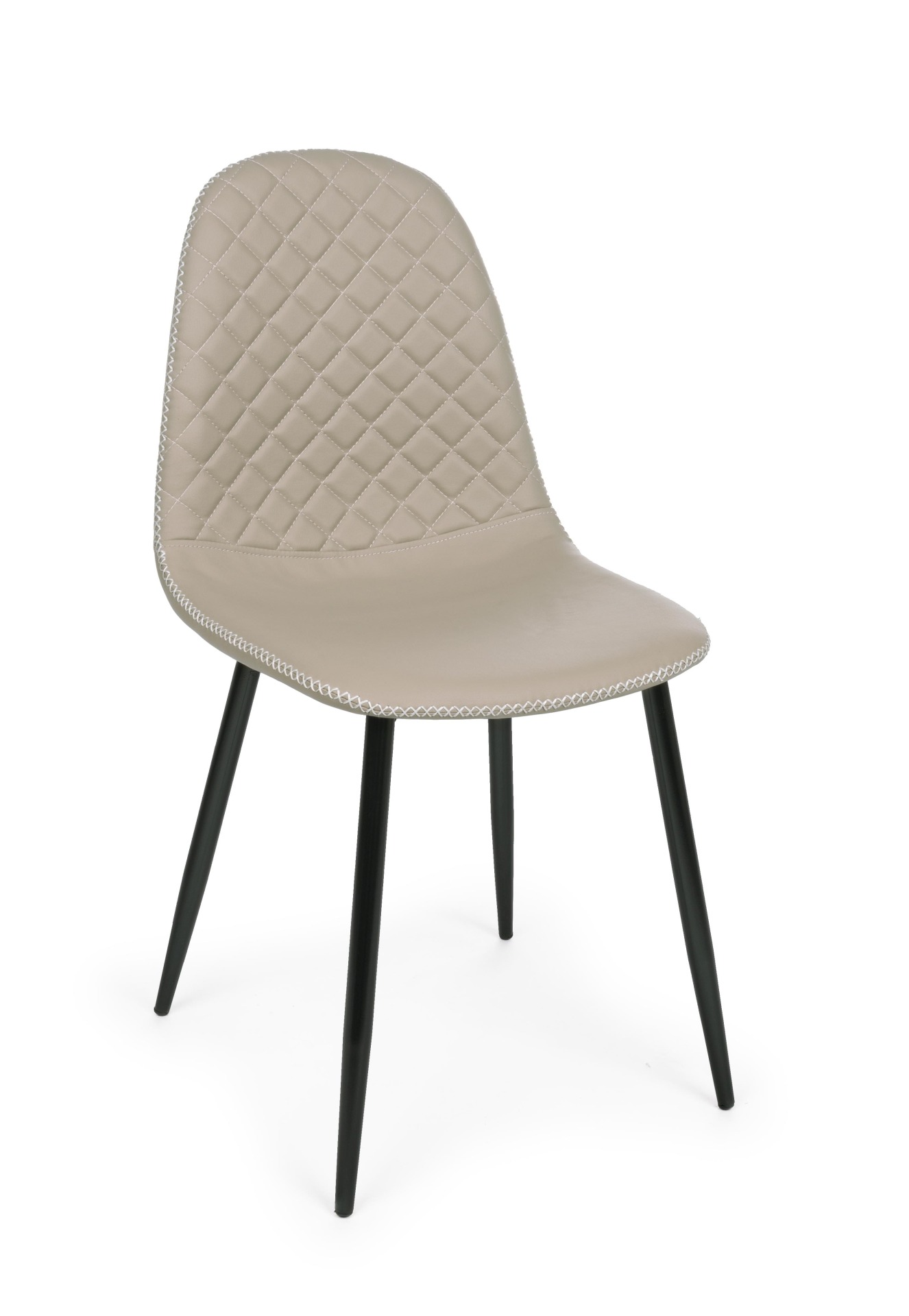Der Esszimmerstuhl Amanda überzeugt mit seinem modernem Design. Gefertigt wurde der Stuhl aus Kunstleder, welches einen Taupe Farbton besitzt. Das Gestell ist aus Metall und ist Schwarz. Die Sitzhöhe beträgt 49 cm.