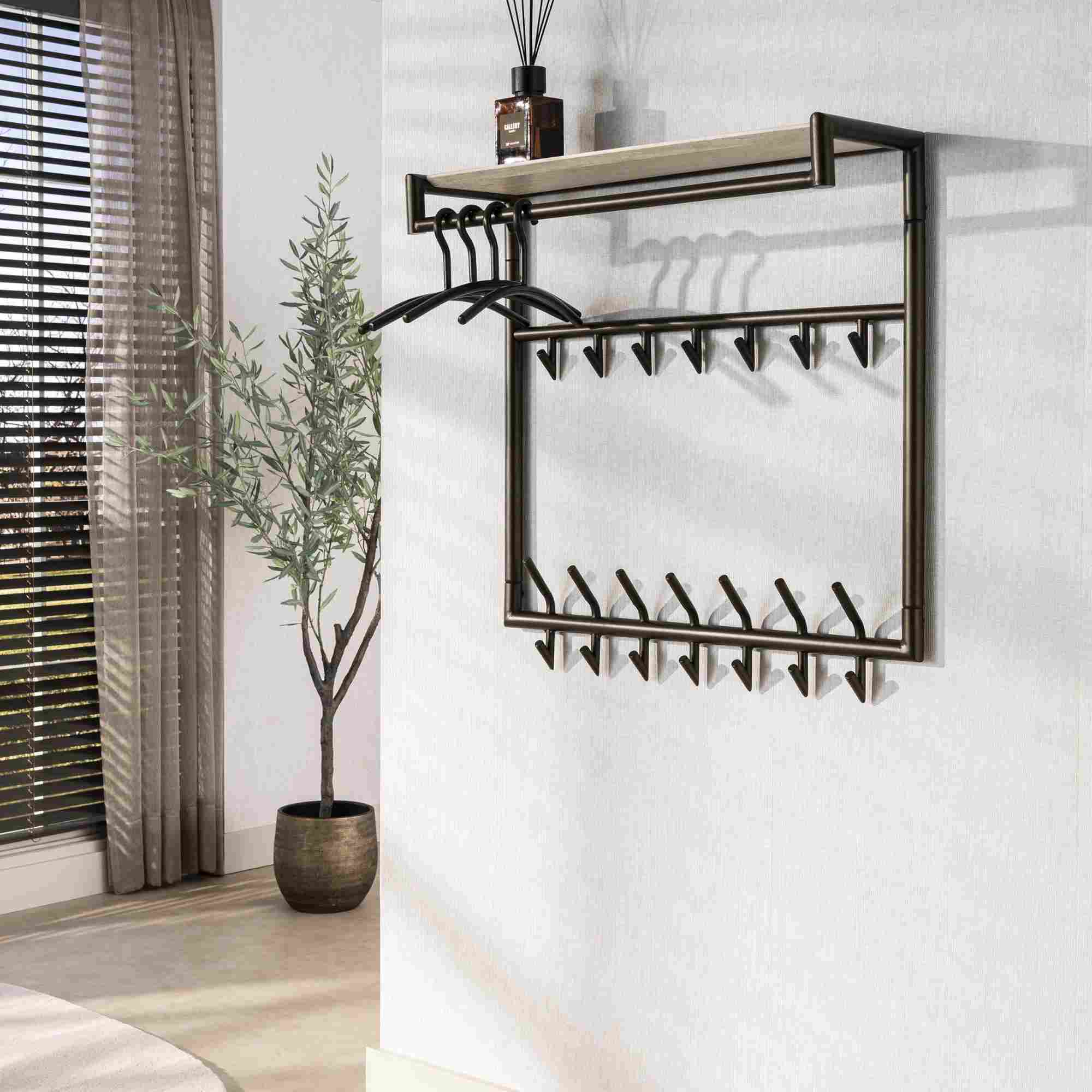 Garderobe Aret mit Kleiderstange, Hutablage und 14 Haken, 85 cm | 14 Haken