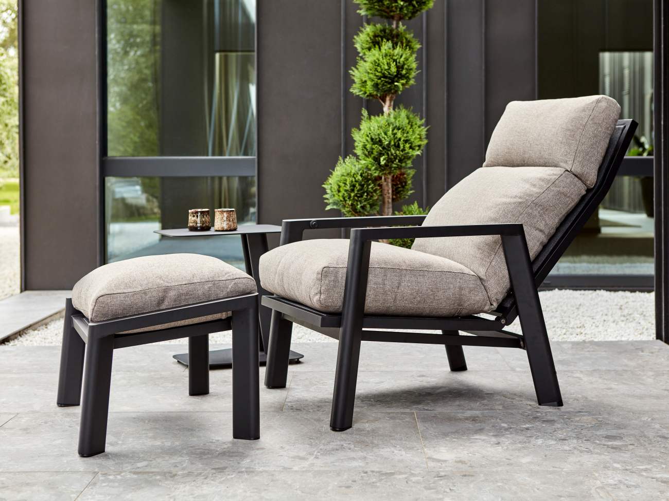 Gartensessel Slide mit verstellbarer Rückenlehne, Schwarz / Aschgrau