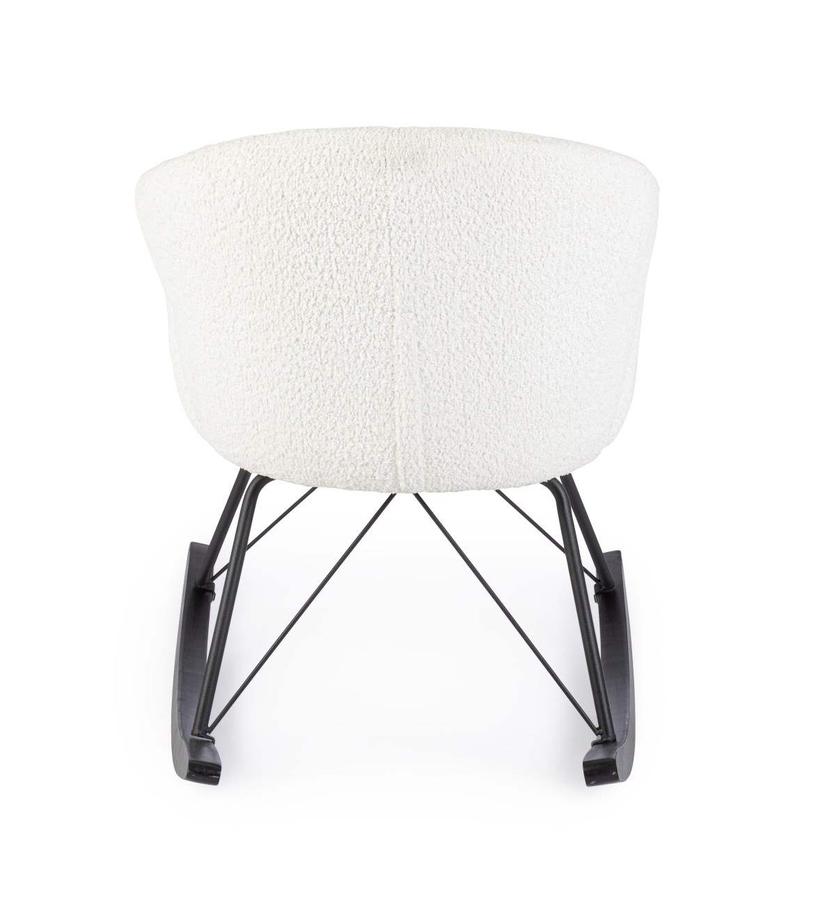 Der Schaukelsessel Sibilla überzeugt mit seinem modernen Stil. Gefertigt wurde er aus Stoff, welcher einen weißen Farbton besitzt. Das Gestell ist aus Metall und hat eine schwarze Farbe. Der Sessel besitzt eine Sitzhöhe von 48 cm.