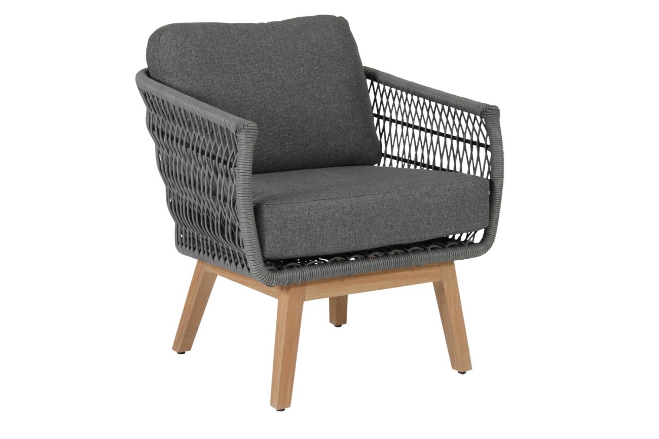 Der Gartensessel Kenton überzeugt mit seinem modernen Design. Gefertigt wurde er aus Rattan, welcher einen grauen Farbton besitzt. Das Gestell ist aus Teakholz und hat eine natürliche Farbe. Die Sitzhöhe des Sessels beträgt 50 cm.
