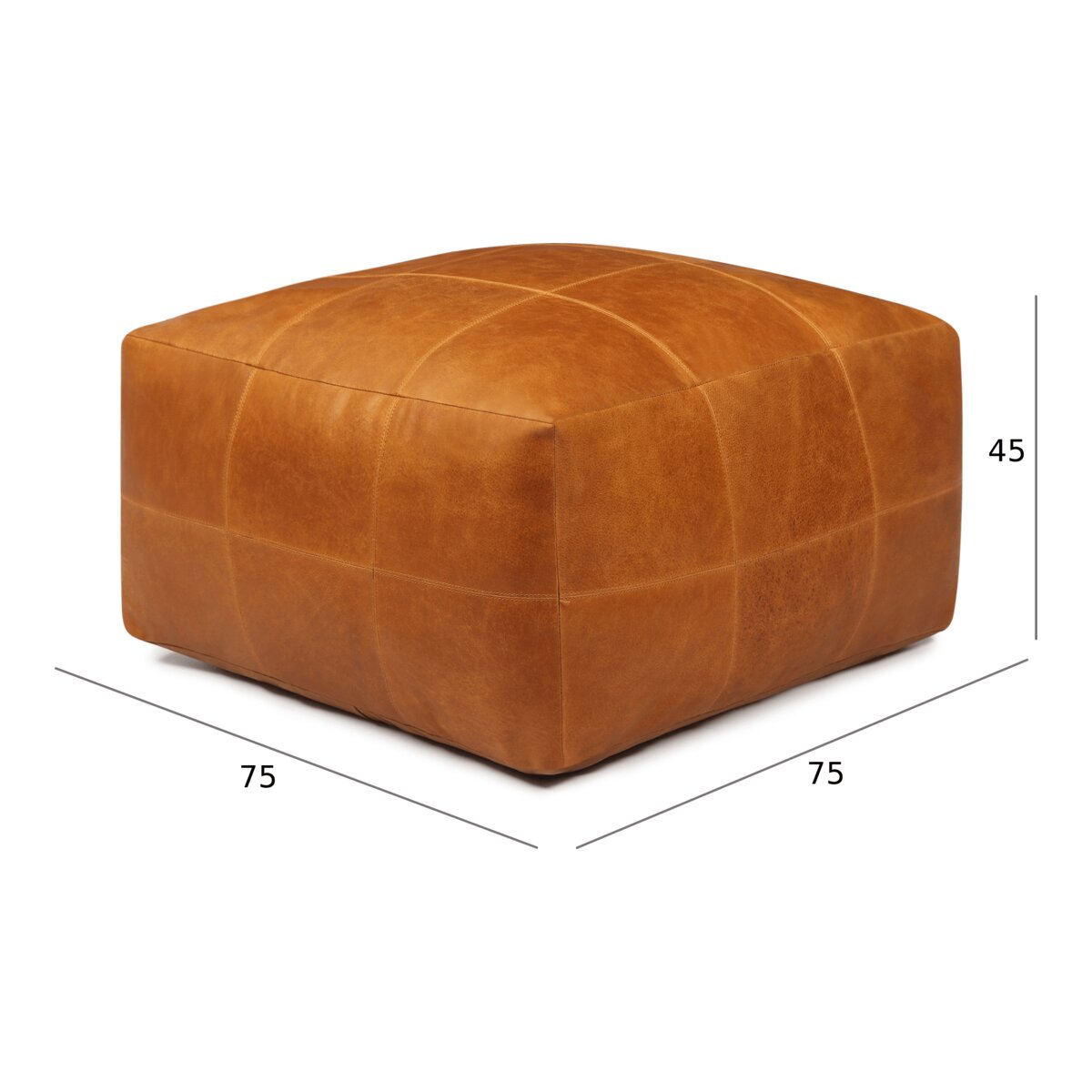 Pouf Anneta aus Leder 75x75 cm, Cognac
