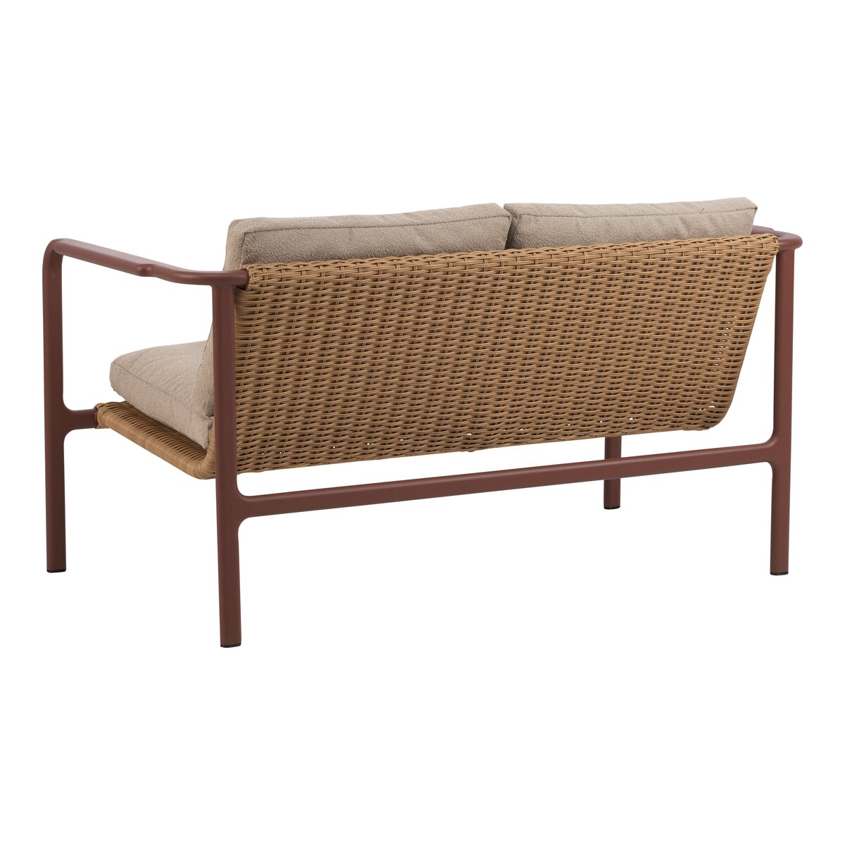 Gartensofa Motty 2-Sitzer, Aluminium & Polyrattan, Zinnoberrot/Beige