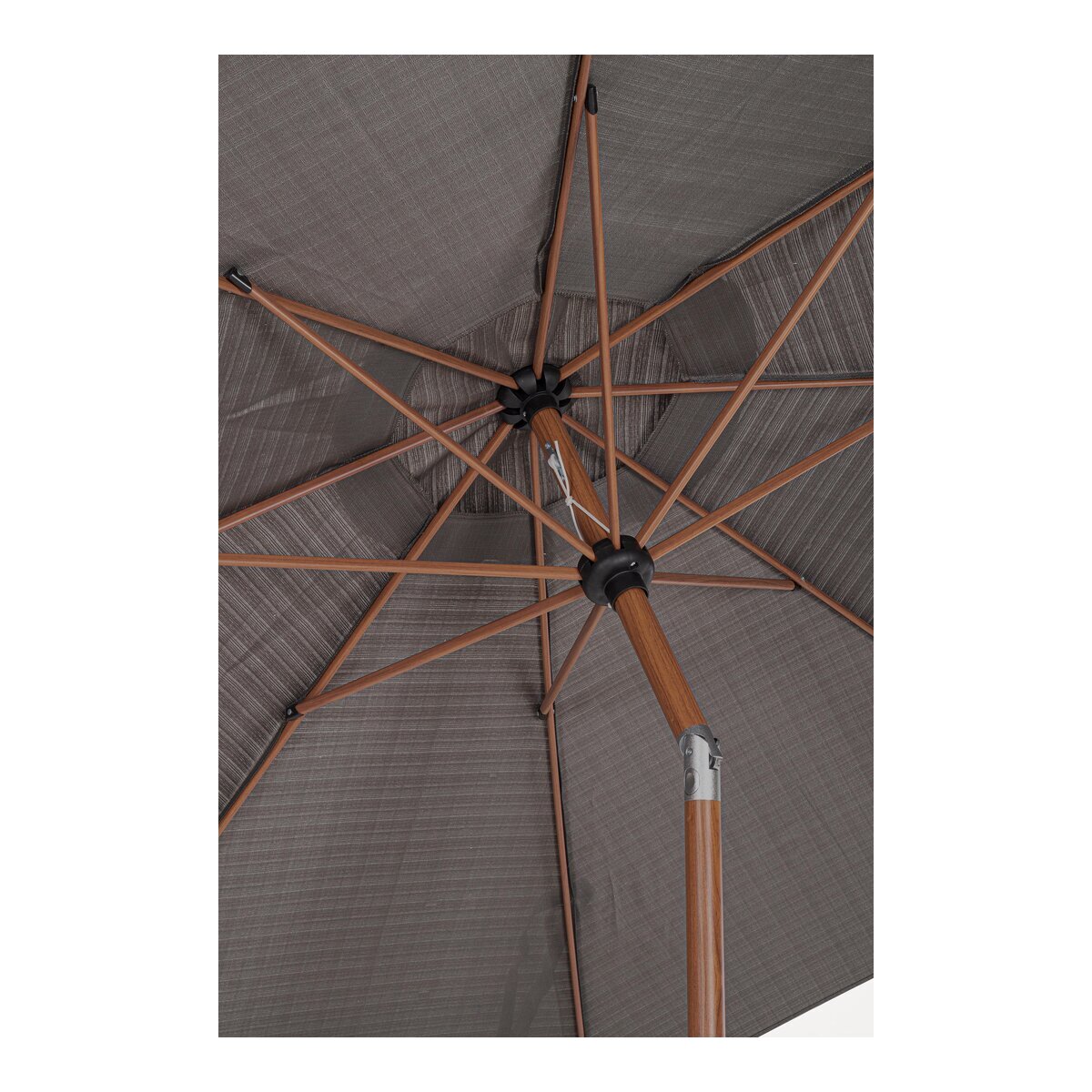 Sonnenschirm Palinuro - Metall Naturbraun in Holzoptik, Polyester-Stoff Dunkelgrau, Ø 300 cm