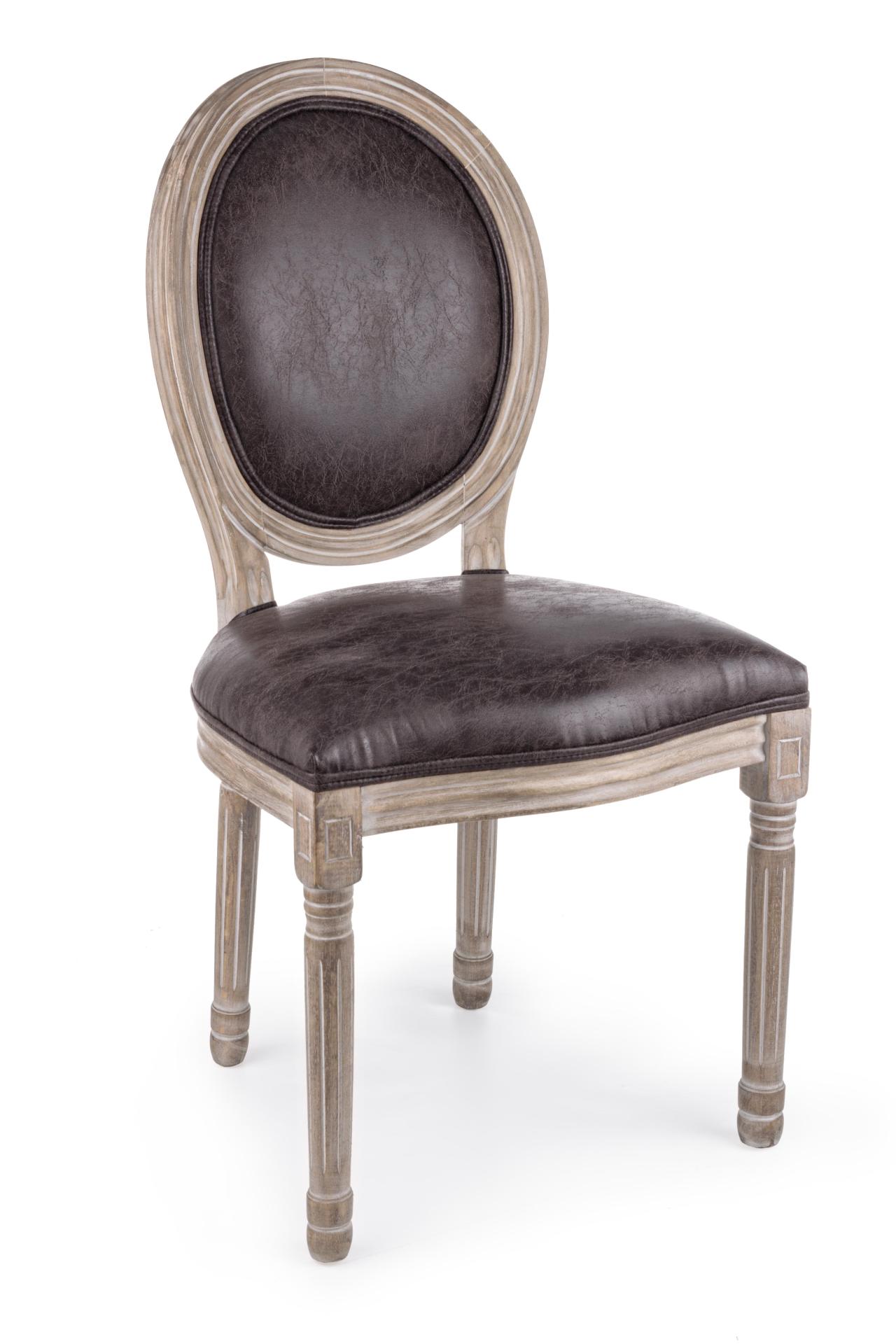 Der Stuhl Mathilde überzeugt mit seinem klassischem Design gefertigt wurde der Stuhl aus Birkenholz, welches natürlich gehalten ist. Die Sitz- und Rückenfläche ist aus einem Kunststoff-Bezug, welcher einen braunen Farbton besitzt. Die Sitzhöhe beträgt 48 