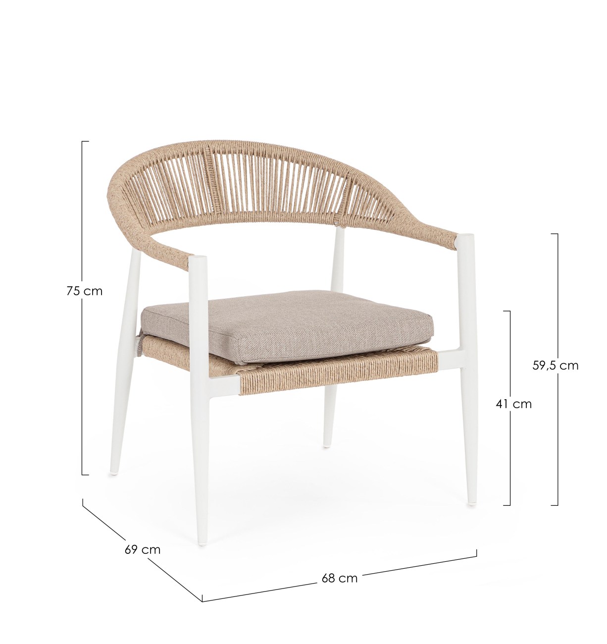 Gartensessel Jandia aus Aluminium, Weiß / Beige