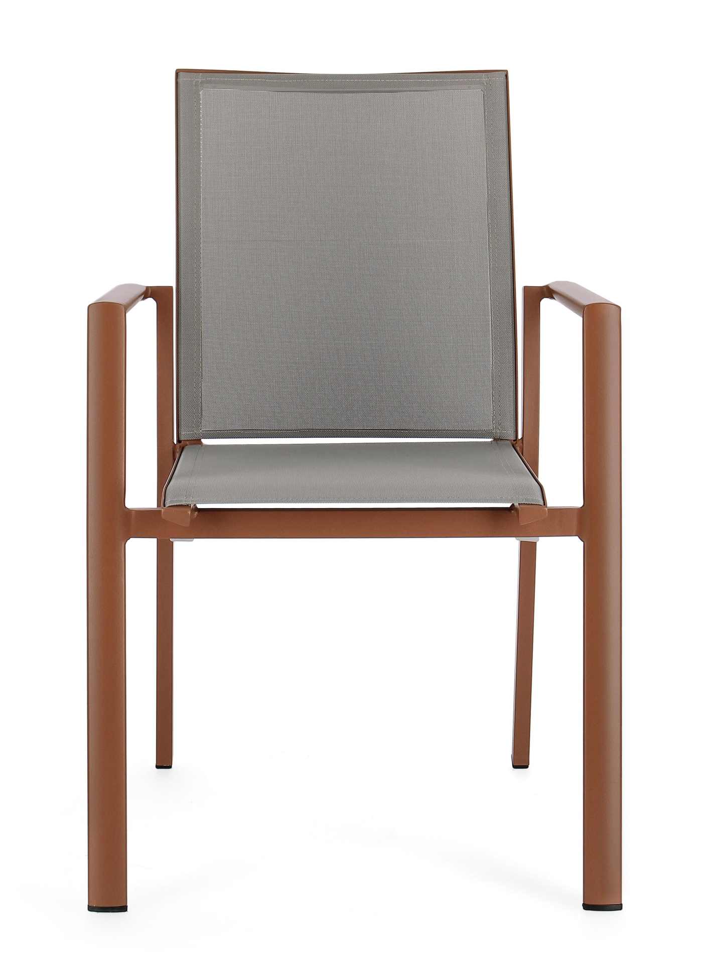 Der Gartenstuhl Konnor überzeugt mit seinem modernen Design. Gefertigt wurde er aus Textilene, welcher einen grauen Farbton besitzt. Das Gestell ist aus Aluminium und hat eine rote Farbe. Der Stuhl verfügt über eine Sitzhöhe von 45 cm und ist für den Outd
