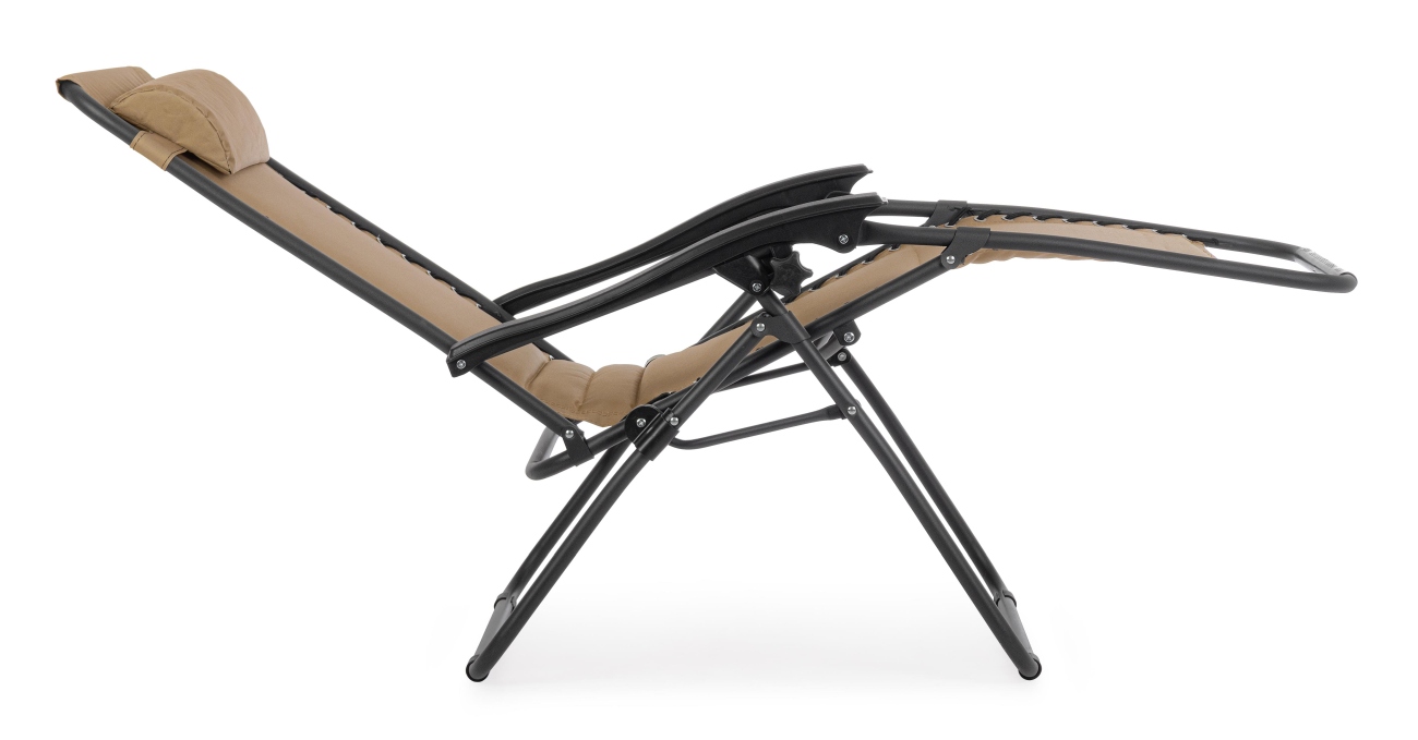 Der Loungesessel Wayne überzeugt mit seinem modernen Design. Gefertigt wurde er aus Textilene, welches einen Beigen Farbton besitzt. Das Gestell ist aus Metall und hat eine schwarze Farbe. Der Sessel ist klappbar.