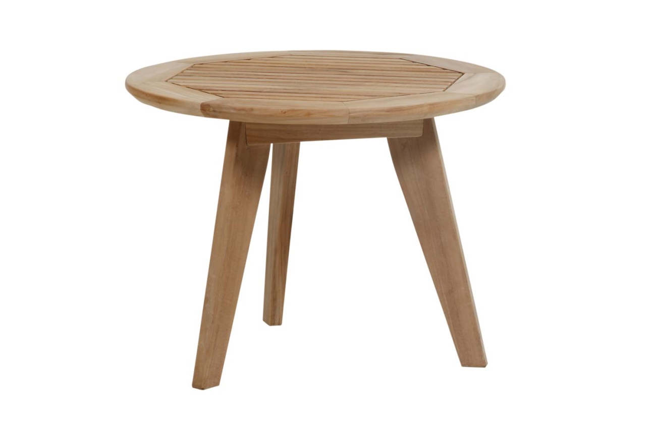 Der Gartencouchtisch Kastos überzeugt mit seinem modernen Design. Gefertigt wurde die Tischplatte aus Teakholz und hat eine natürliche Farbe. Das Gestell ist auch aus Teakholz und hat eine natürliche Farbe. Der Tisch besitzt einen Durchmesser von 60 cm.
