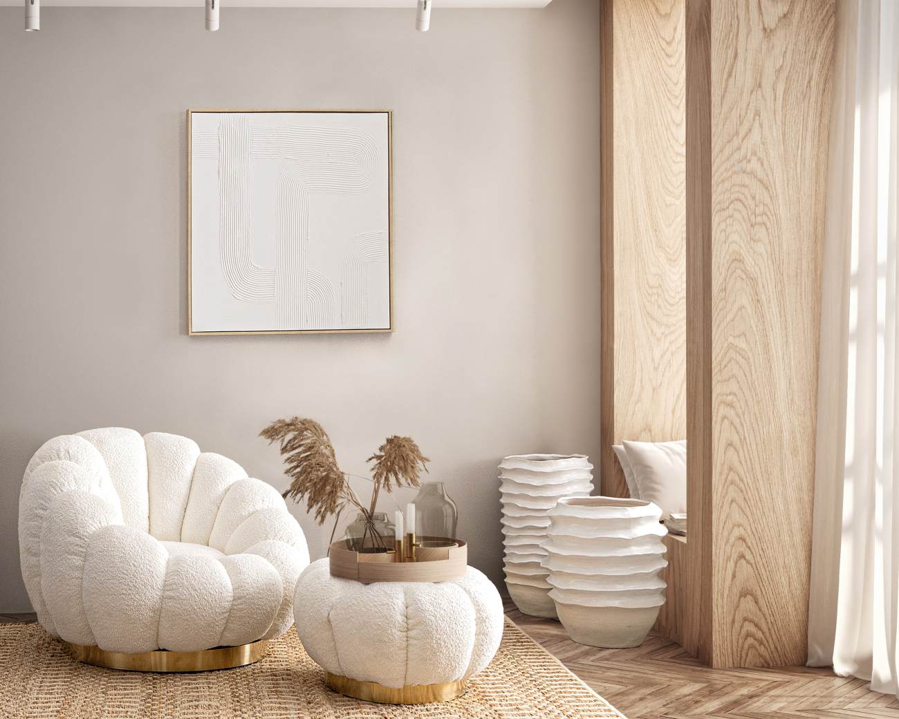 Drehsessel Florel aus Boucle-Stoff, Weiß