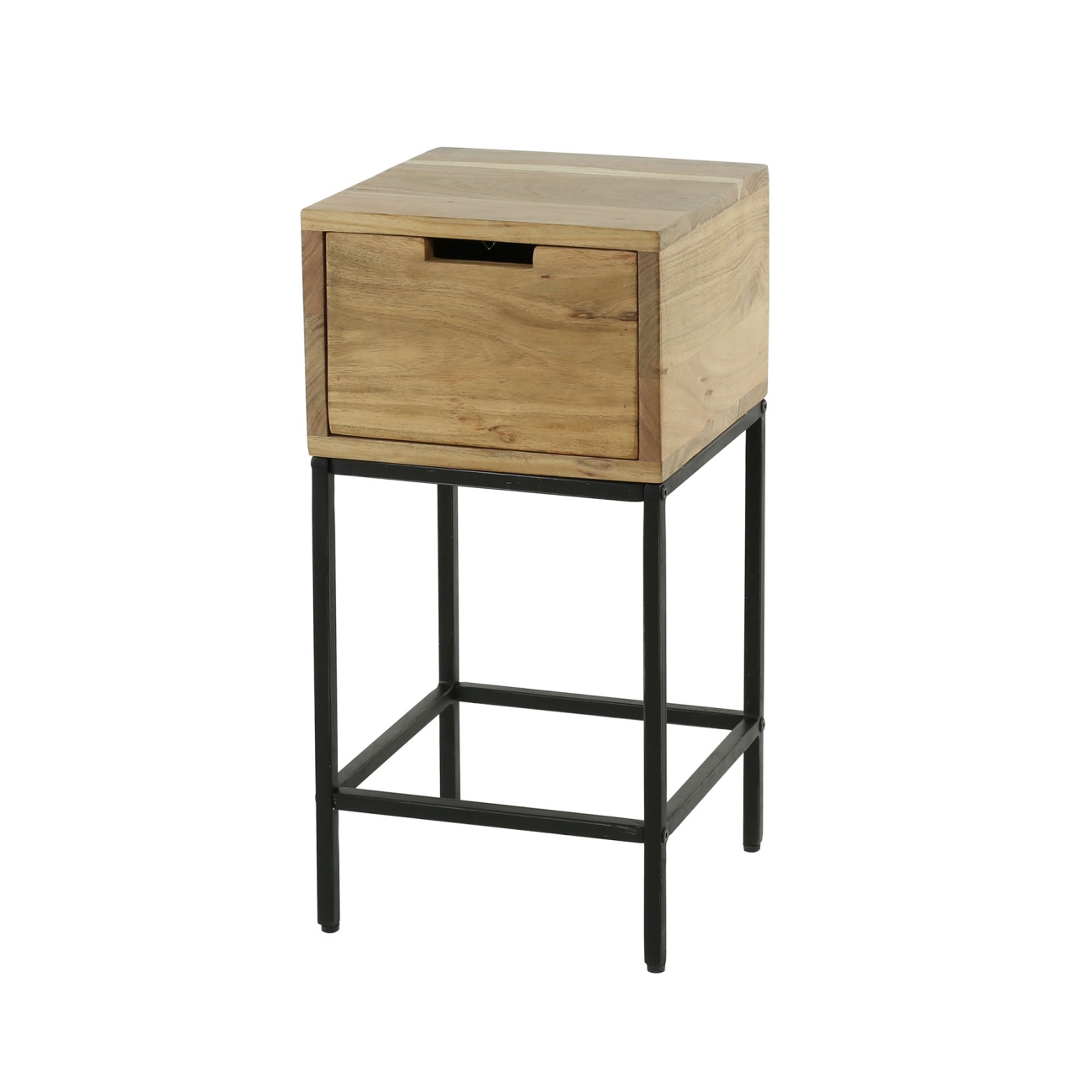 Nachttisch Qidero - Akazienholz massiv Natur, 1 Schublade, 30 cm