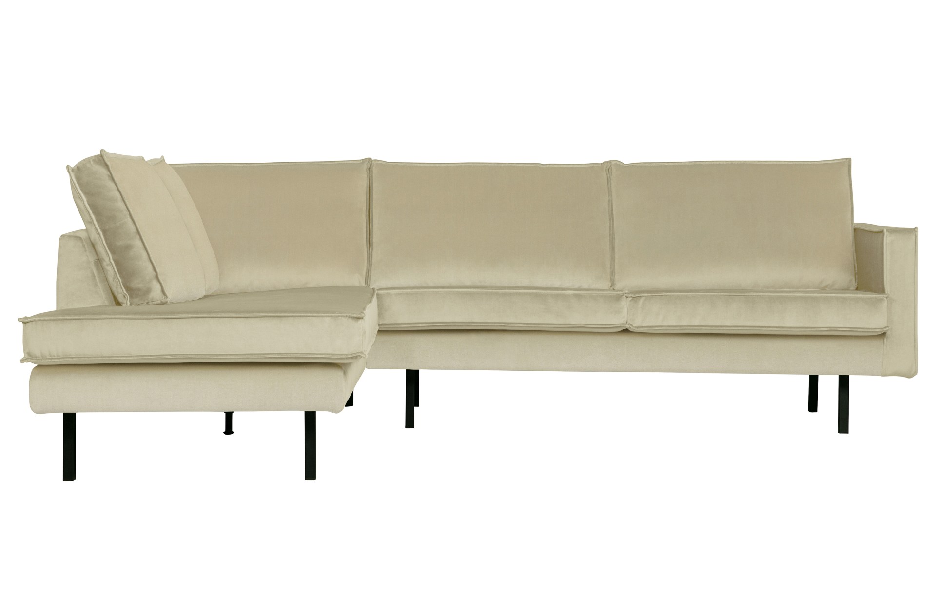 Das Ecksofa Sofa Rodeo überzeugt mit seinem modernem Design. Gefertigt wurde das Sofa aus einem Samt Bezug, welcher einen Pistazie Farbton besitzt. Die Beine sind aus Metall und haben eine schwarze Farbe.