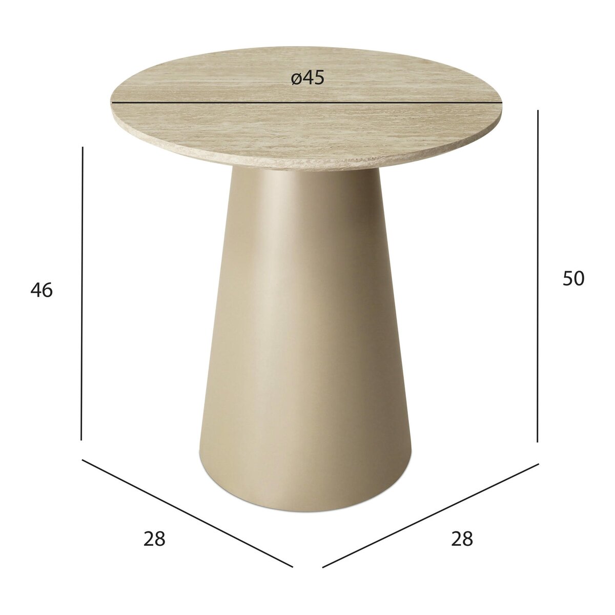 Beistelltisch Oganto Ø45 cm in Travertin-Dekor, Beige