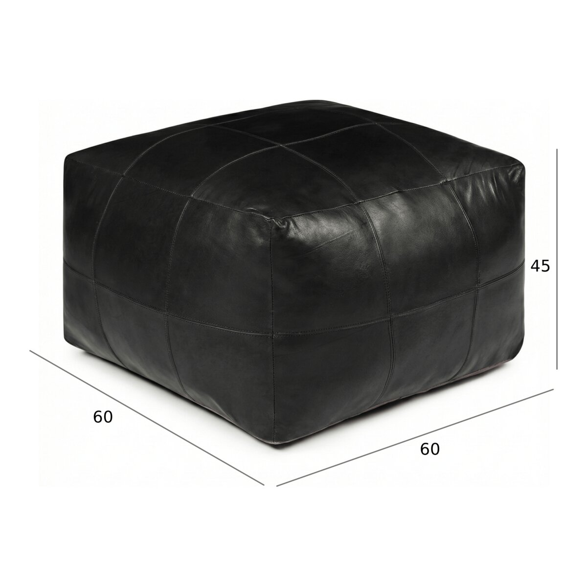 Pouf Anneta aus Leder 60x60 cm, Schwarz