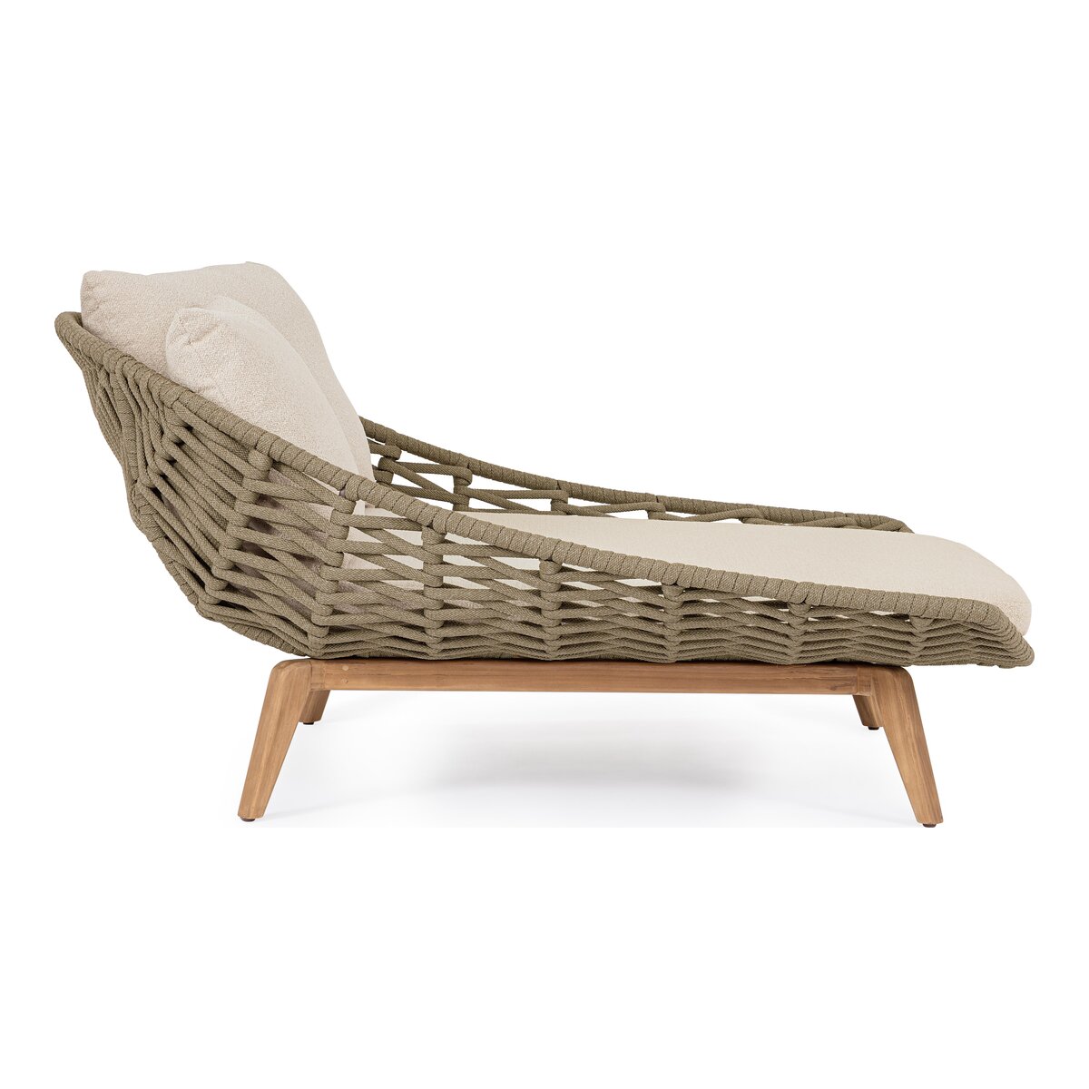 Gartendaybed Tamires - Teakholz Natur, Seilgeflecht Taupe, inkl. Kissen