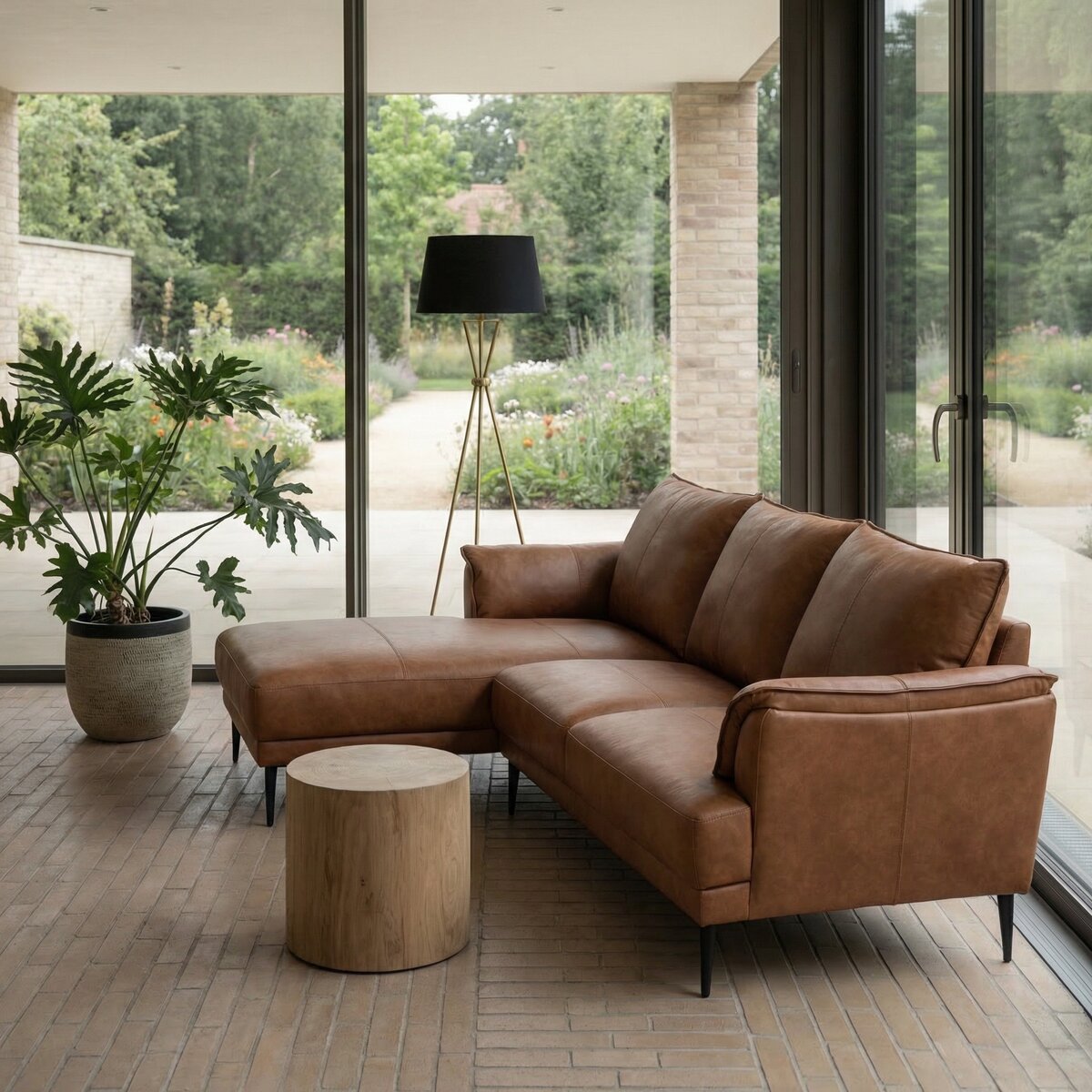Ecksofa Luso Cognac Echtleder - Linke Recamiere, Taschenfederkern & Metallfüßen