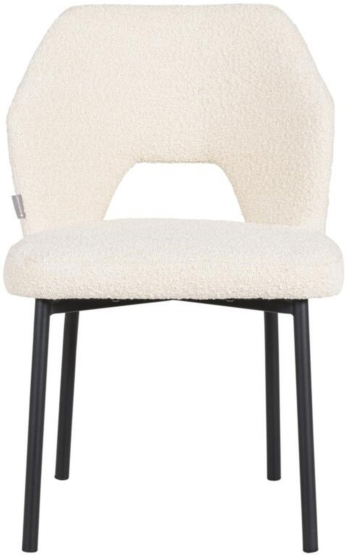 Der Esszimmerstuhl Bloom überzeugt mit seinem modernem aber auch schlichtem Design. Gefertigt wurde der Stuhl aus einem Boucle Stoff, welcher einen Natur Farbton besitzt. Das Gestell ist aus Metall und ist Schwarz.