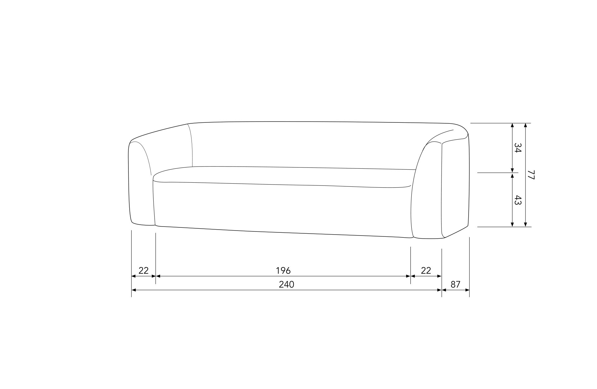 Das 3-Sitzer Sofa Sloping überzeugt mit seinem modernen Design. Gefertigt wurde es aus Kunststofffasern, welche einen einen dunkelgrauen Farbton besitzen. Das Sofa hat eine Breite von 240 cm und eine Sitzhöhe von 43 cm.
