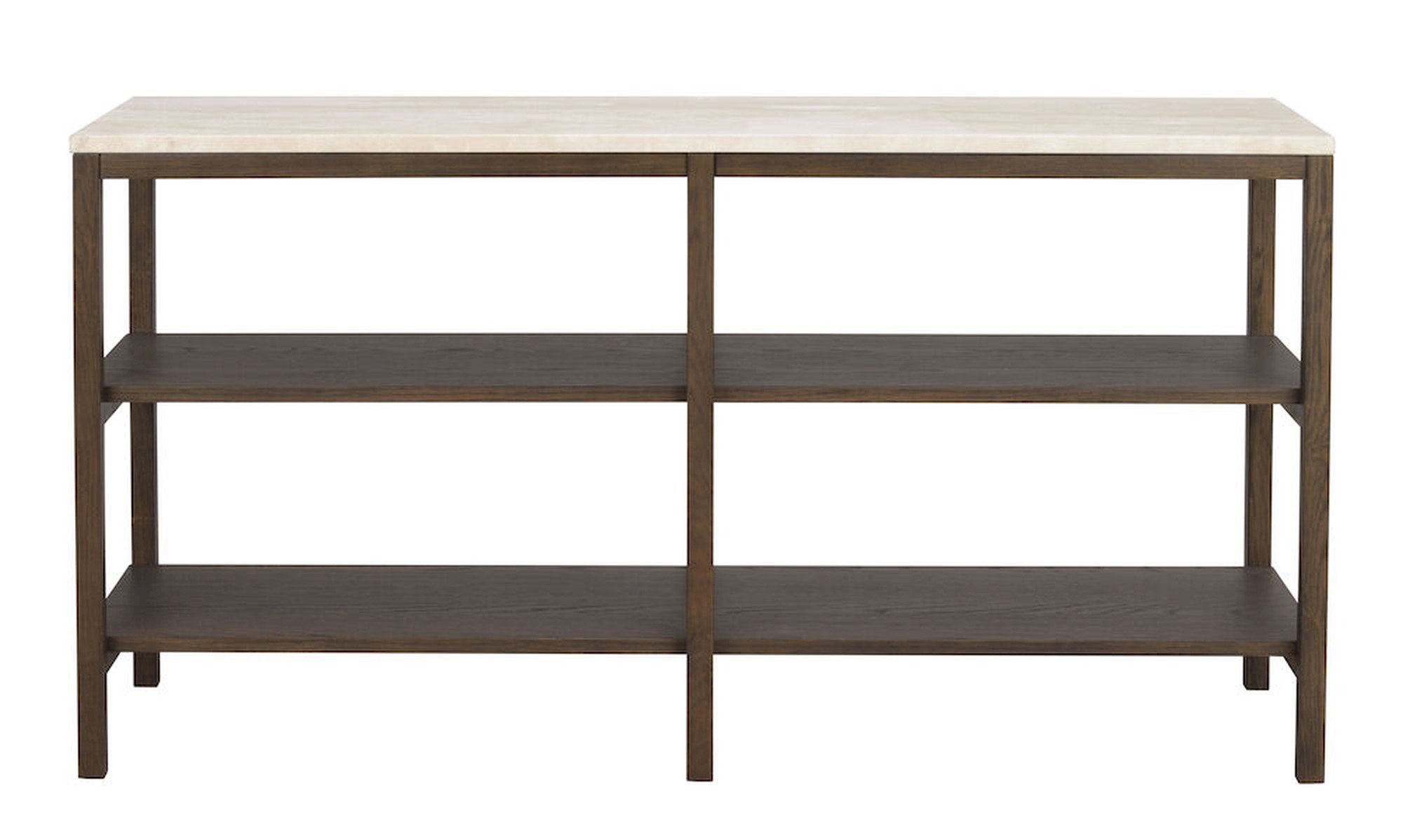 Konsole Orwel 140x40x75cm, Traventin / Eiche Braun – stilvoller Blickfang für Ihr Zuhause.