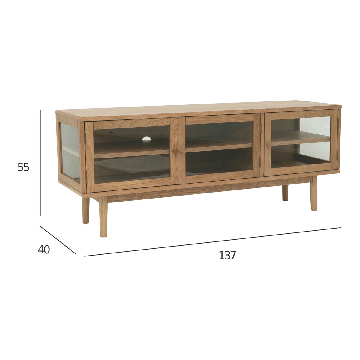 TV-Board Gobens Eiche Natur 137 cm - TV-Möbel mit Glastüren, FSC-zertifiziert