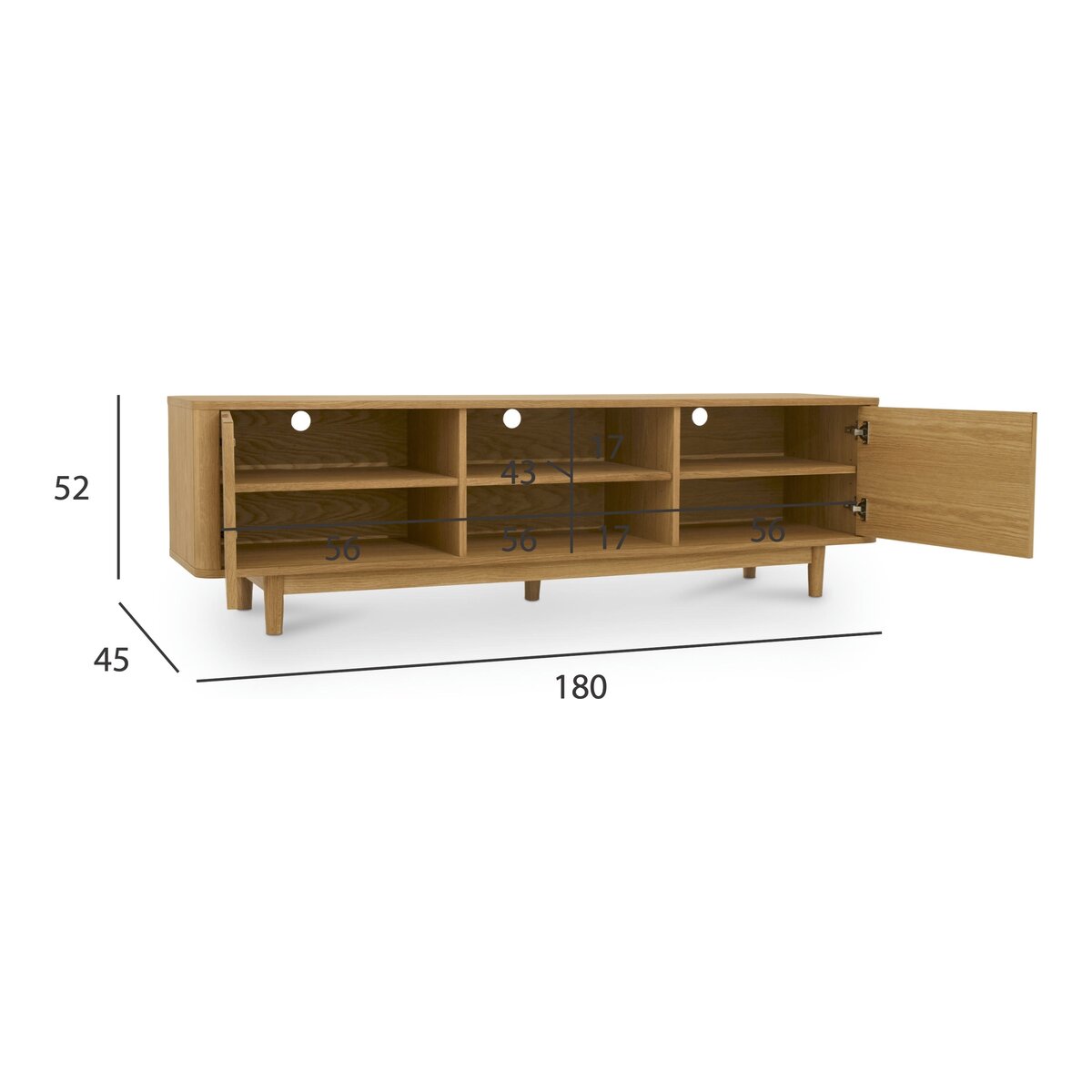 TV-Board Gorbin Eiche Natur 180 cm - mit Türen & Soft-Close