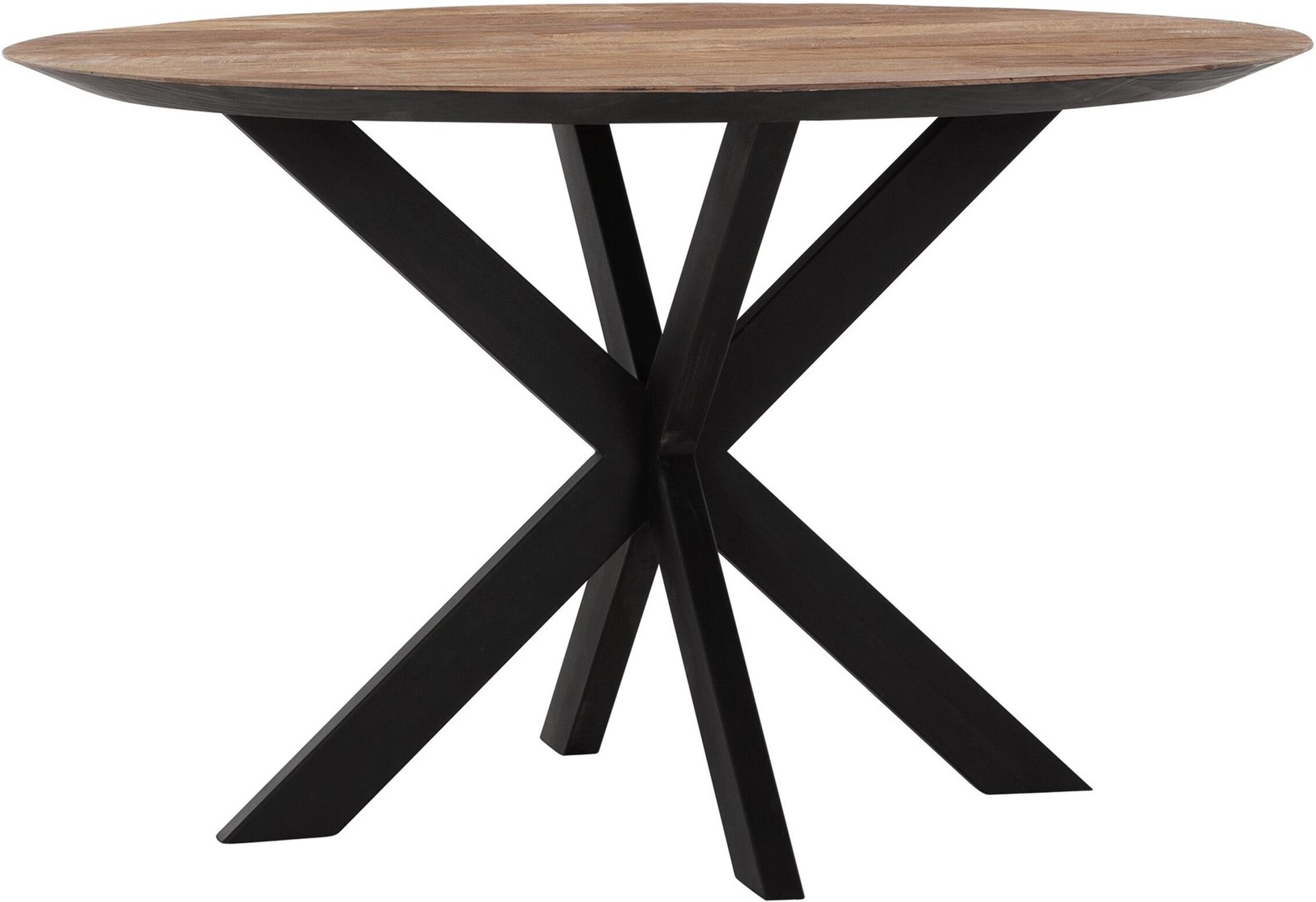 Der Esstisch Shape überzeugt mit seinem modernem aber auch massivem Design. Gefertigt wurde der Tisch aus recyceltem Teakholz, welches einen natürlichen Farbton besitzt. Das Gestell ist aus Metall und ist Schwarz. Der Tisch hat einen Durchmesser von 130 c