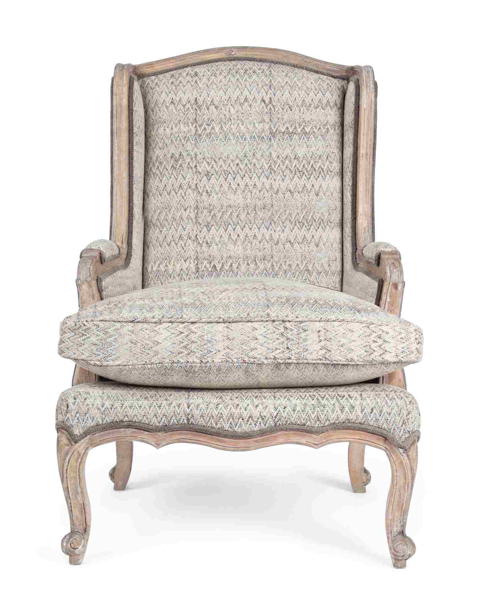 Der Sessel Elodie überzeugt mit seinem klassischen Design. Gefertigt wurde er aus Stoff, welcher einen beigen Farbton besitzt. Das Gestell ist aus Mangoholz und hat eine natürliche Farbe. Der Sessel besitzt eine Sitzhöhe von 50 cm. Die Breite beträgt 70 c
