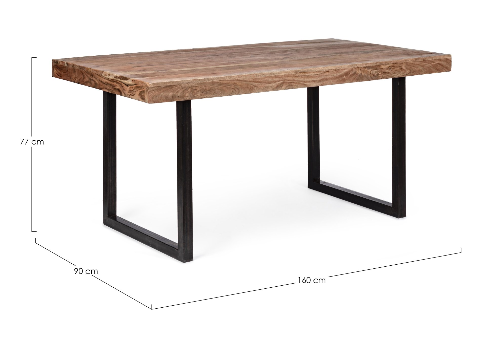 Der Esstisch Egon überzeugt mit seinem moderndem Design. Gefertigt wurde er aus Akazienholz, welches einen natürlichen Farbton besitzt. Das Gestell des Tisches ist aus Metall und ist in eine schwarze Farbe. Der Tisch besitzt eine Breite von 160 cm.