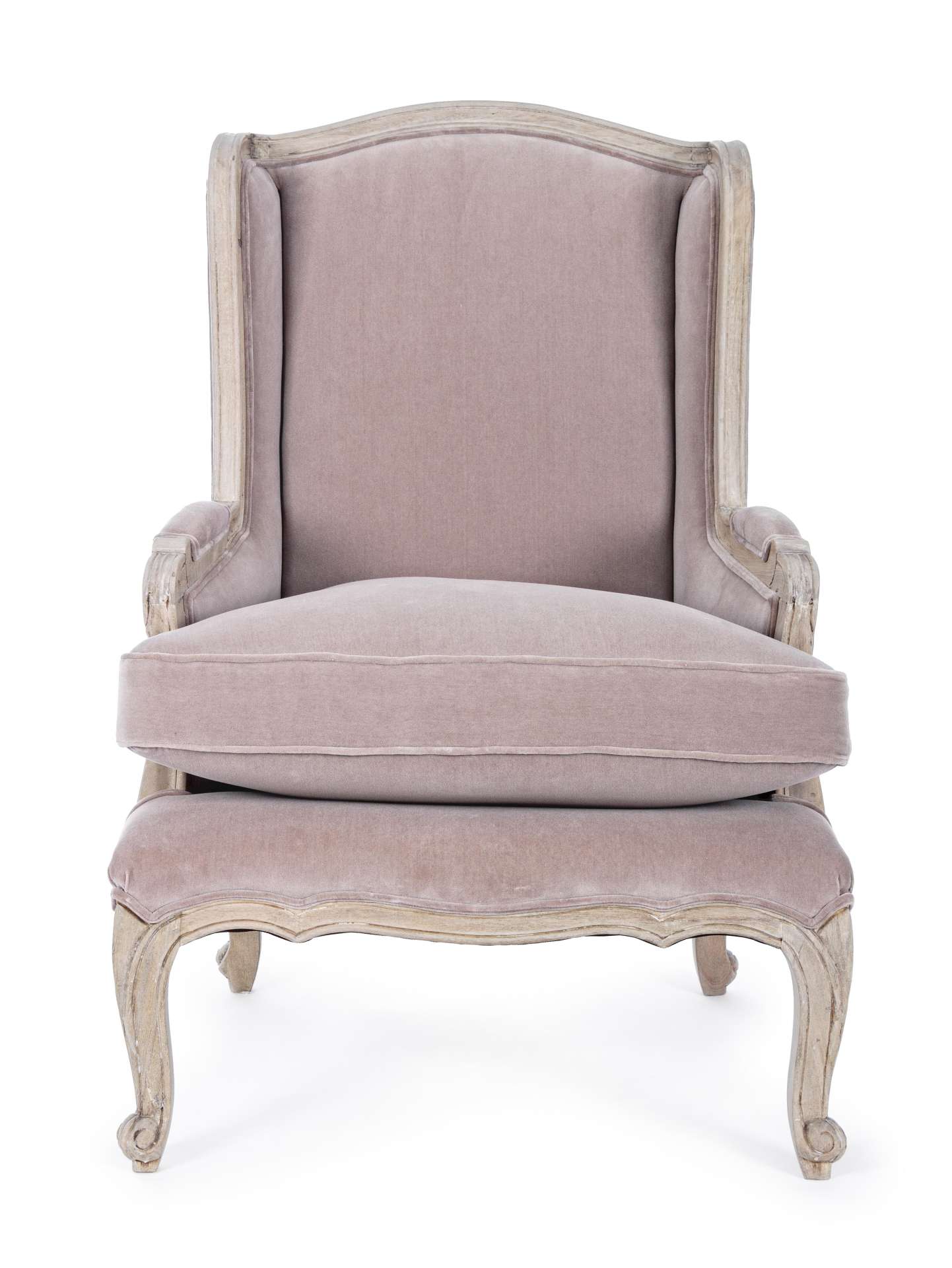Der Sessel Lorelie überzeugt mit seinem klassischen Design. Gefertigt wurde er aus Stoff in Samt-Optik, welcher einen rosa Farbton besitzt. Das Gestell ist aus Mangoholz und hat eine natürliche Farbe. Der Sessel besitzt eine Sitzhöhe von 53 cm. Die Breite