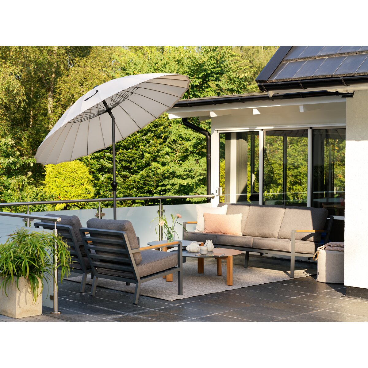 Garten-Sitzgruppe Nova, Anthrazit/Grau/Braun - Aluminium & wasserabweisender Stoff