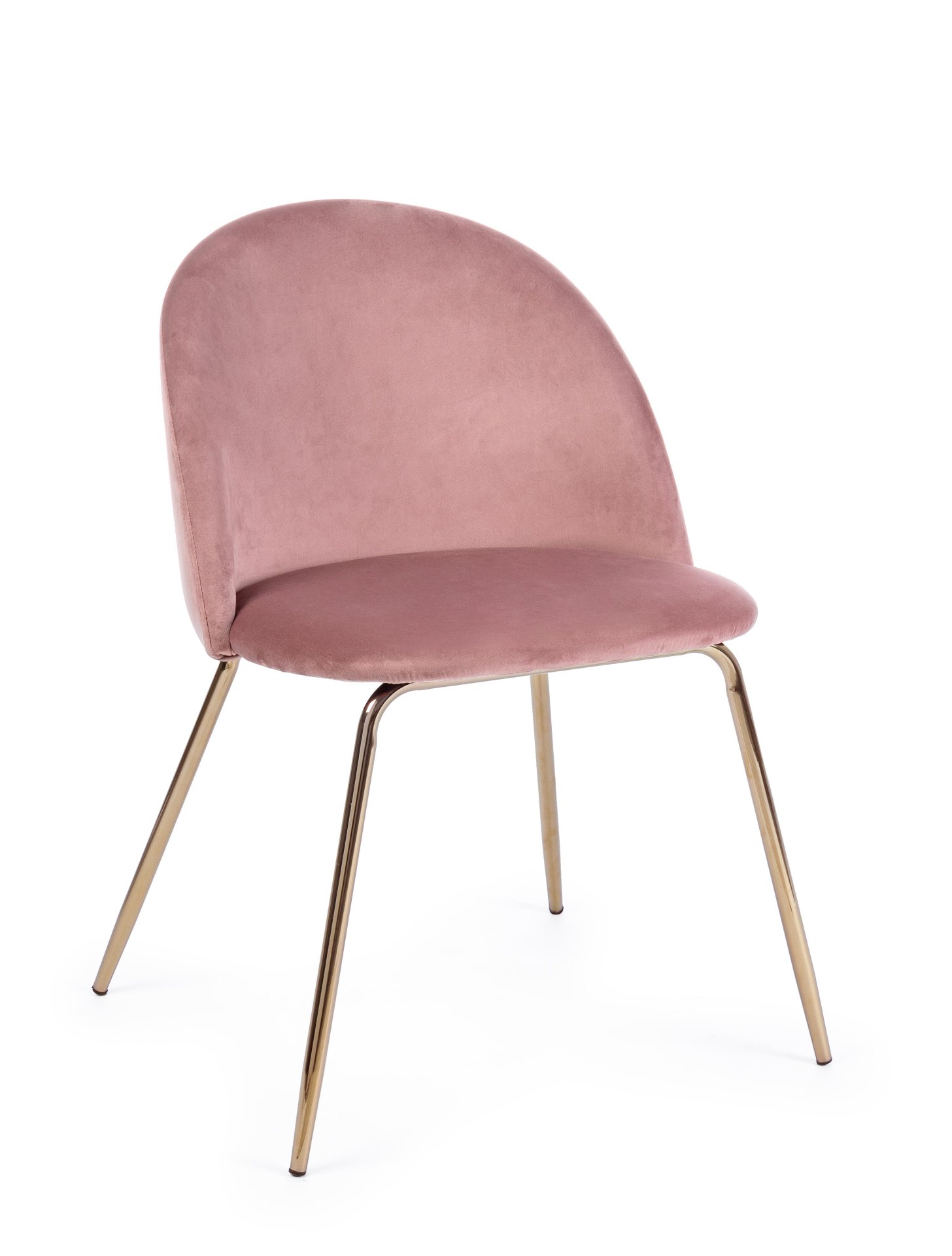 Der Esszimmerstuhl Tanya überzeugt mit seinem modernem Design. Gefertigt wurde der Stuhl aus Samt, welcher einen rosa Farbton besitzt. Das Gestell ist aus Metall und ist Gold. Die Sitzhöhe beträgt 46 cm.