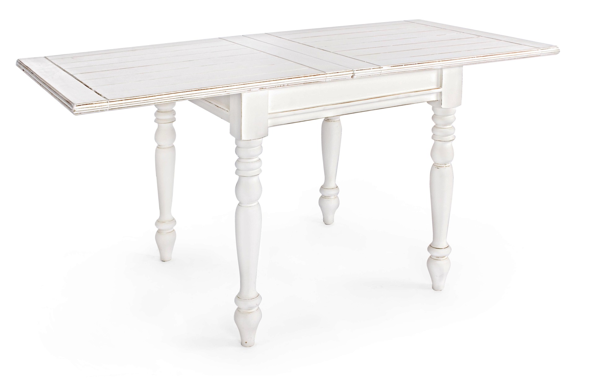 Der Esstisch Colette überzeugt mit seinem klassischem Design. Gefertigt wurde er aus Mangoholz, welches einen weißen Farbton besitzt. Das Gestell des Tisches ist auch aus MAngoholz. Der Tisch ist ausziehbar von einer Breite von 80 cm auf 160 cm.